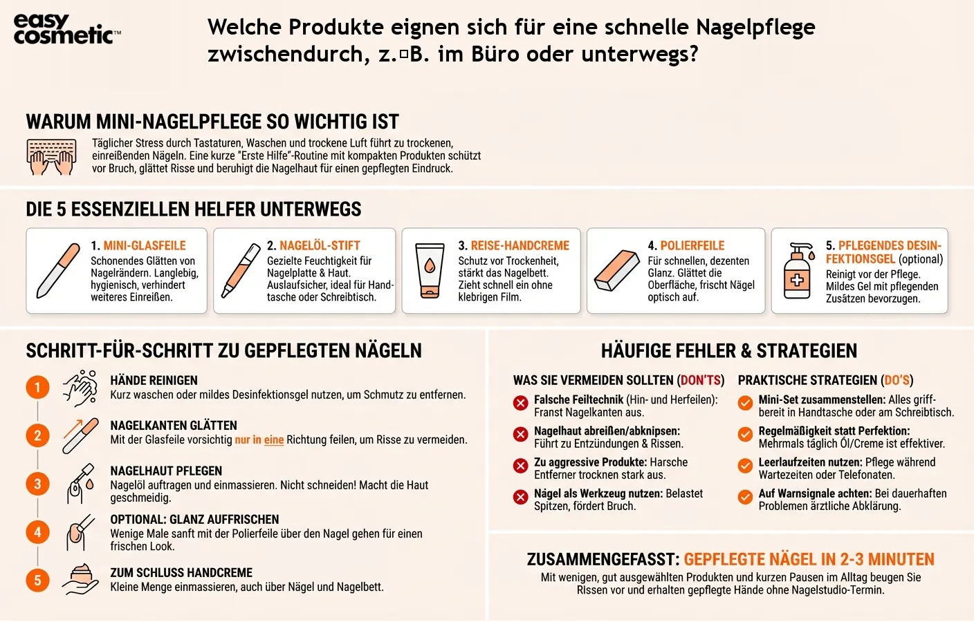 Welche Produkte eignen sich für eine schnelle Nagelpflege zwischendurch, z. B. im Büro oder unterwegs?