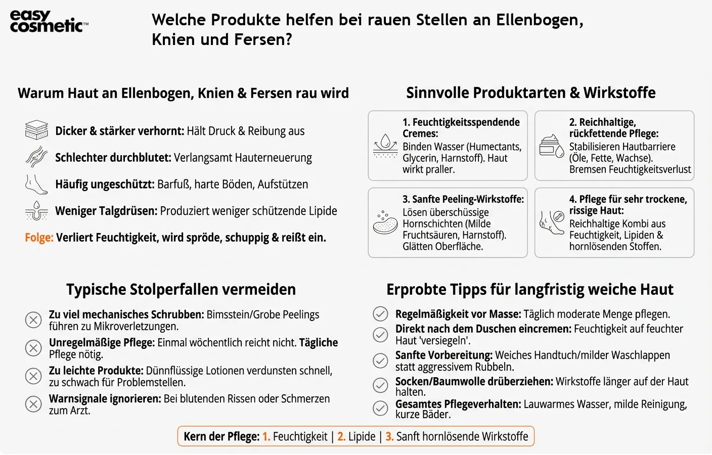 Welche Produkte helfen bei rauen Stellen an Ellenbogen, Knien und Fersen?