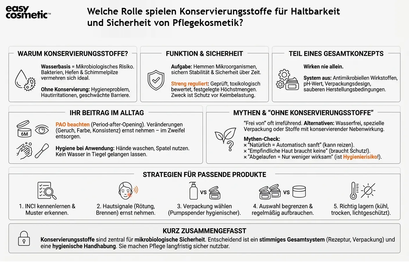 Welche Rolle spielen Konservierungsstoffe für Haltbarkeit und Sicherheit von Pflegekosmetik?