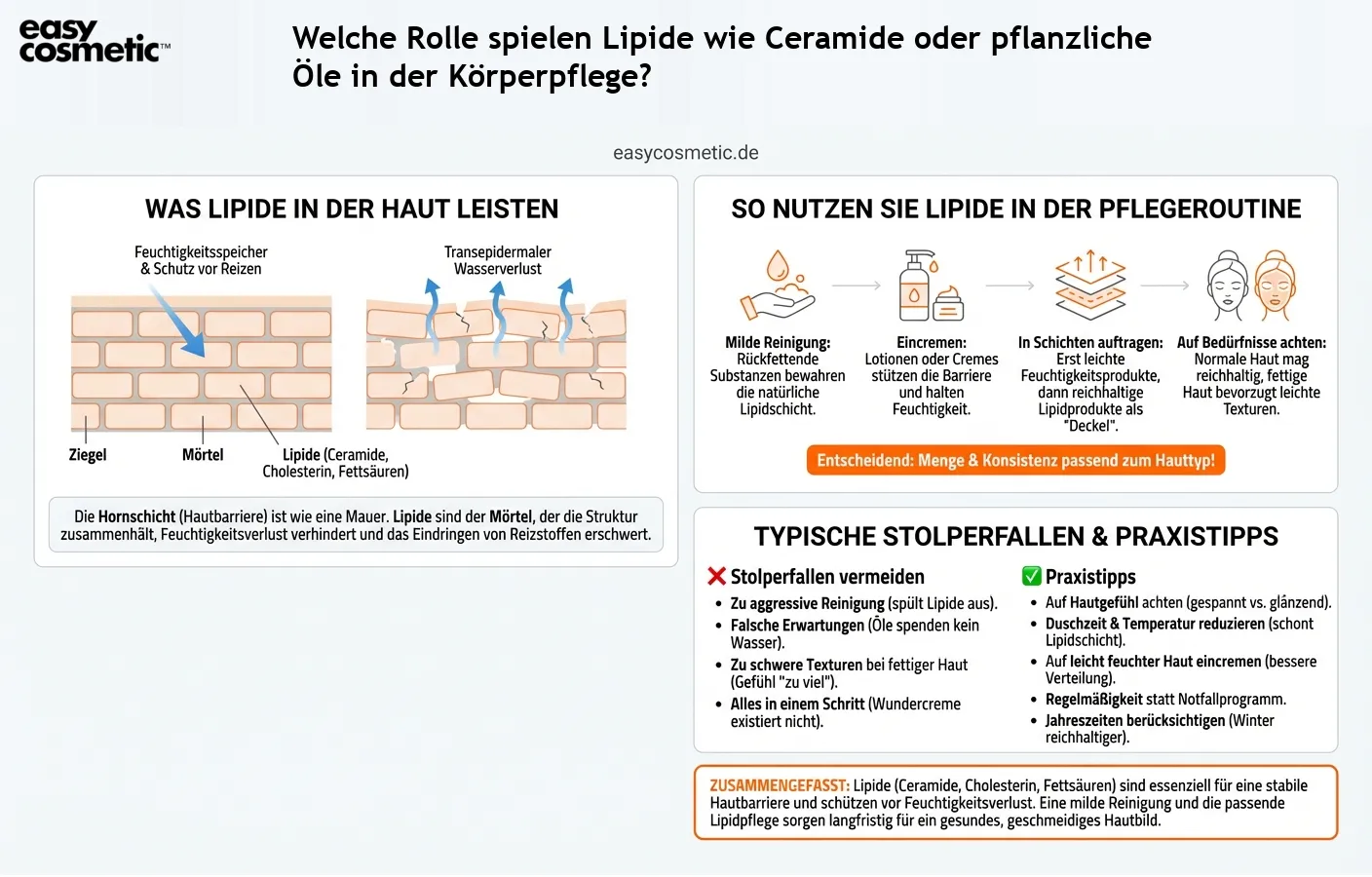 Welche Rolle spielen Lipide wie Ceramide oder pflanzliche Öle in der Körperpflege?
