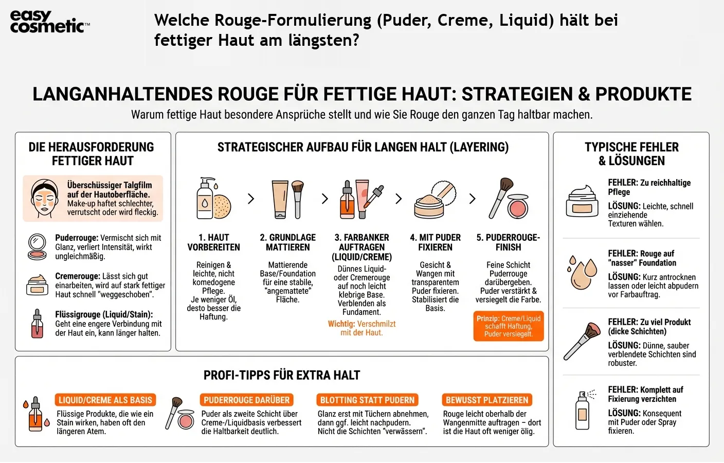 Welche Rouge-Formulierung (Puder, Creme, Liquid) hält bei fettiger Haut am längsten?