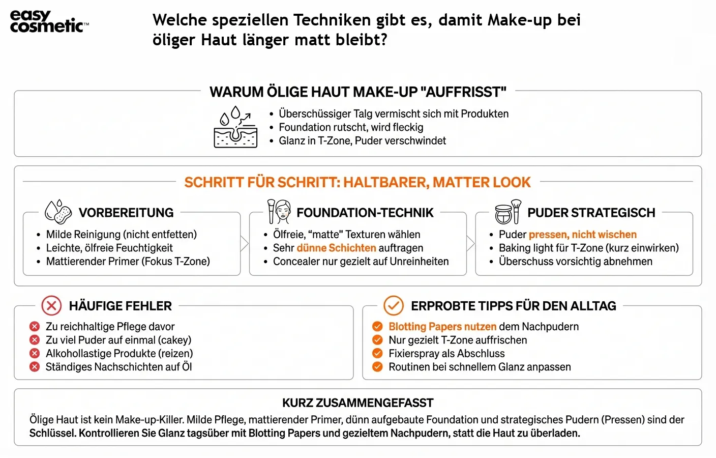 Welche speziellen Techniken gibt es, damit Make-up bei öliger Haut länger matt bleibt?