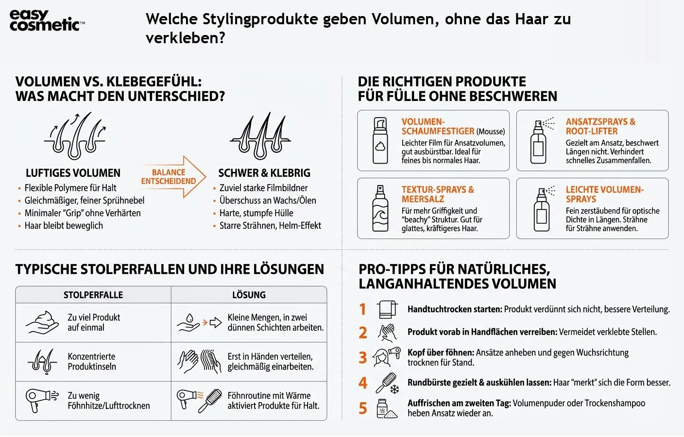 Welche Stylingprodukte geben Volumen, ohne das Haar zu verkleben?