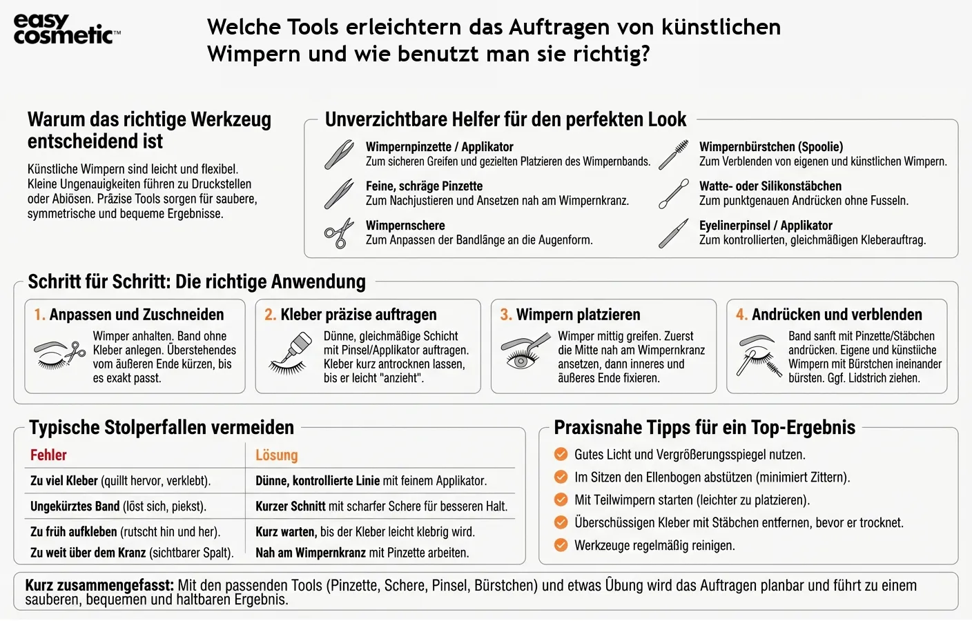 Welche Tools erleichtern das Auftragen von künstlichen Wimpern und wie benutzt man sie richtig?