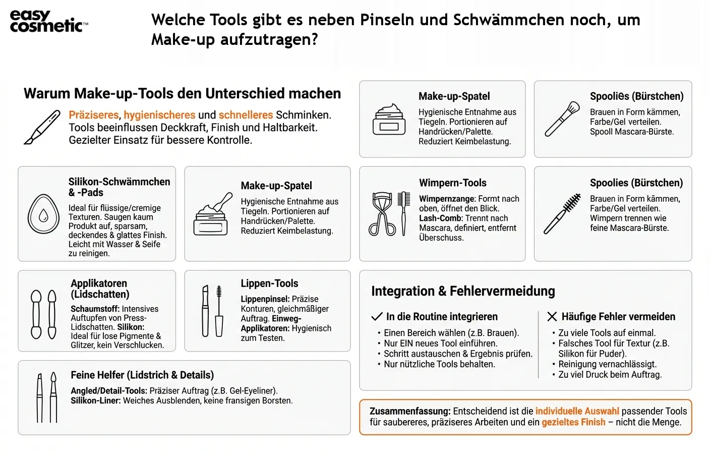 Welche Tools gibt es neben Pinseln und Schwämmchen noch, um Make-up aufzutragen?