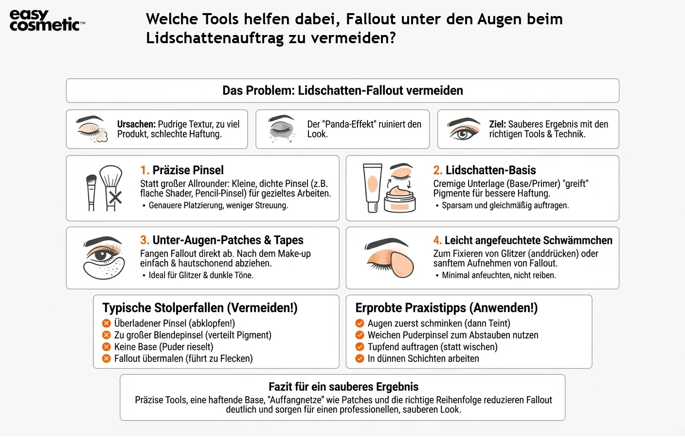 Welche Tools helfen dabei, Fallout unter den Augen beim Lidschattenauftrag zu vermeiden?