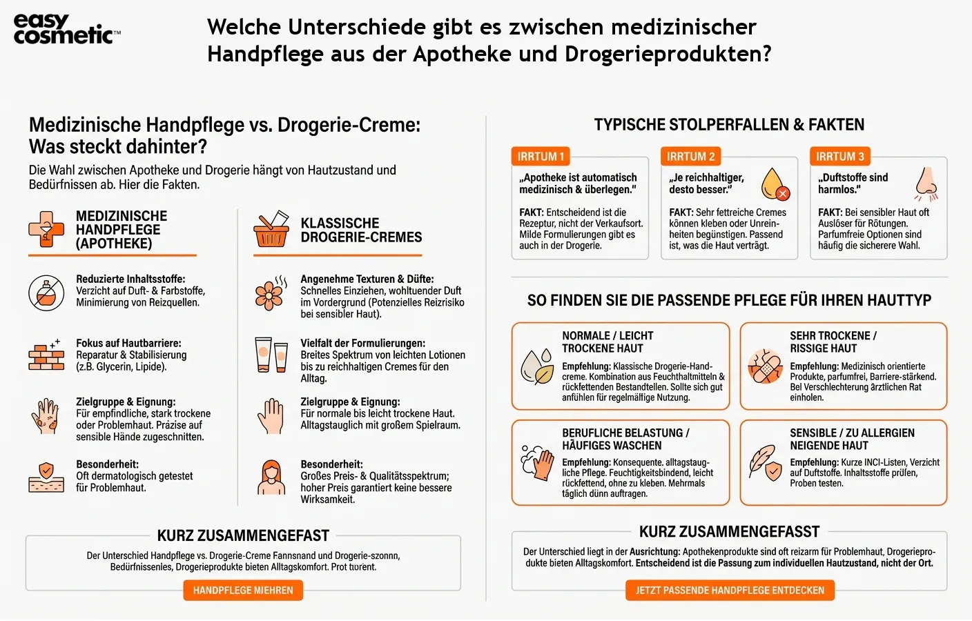 Welche Unterschiede gibt es zwischen medizinischer Handpflege aus der Apotheke und Drogerieprodukten?