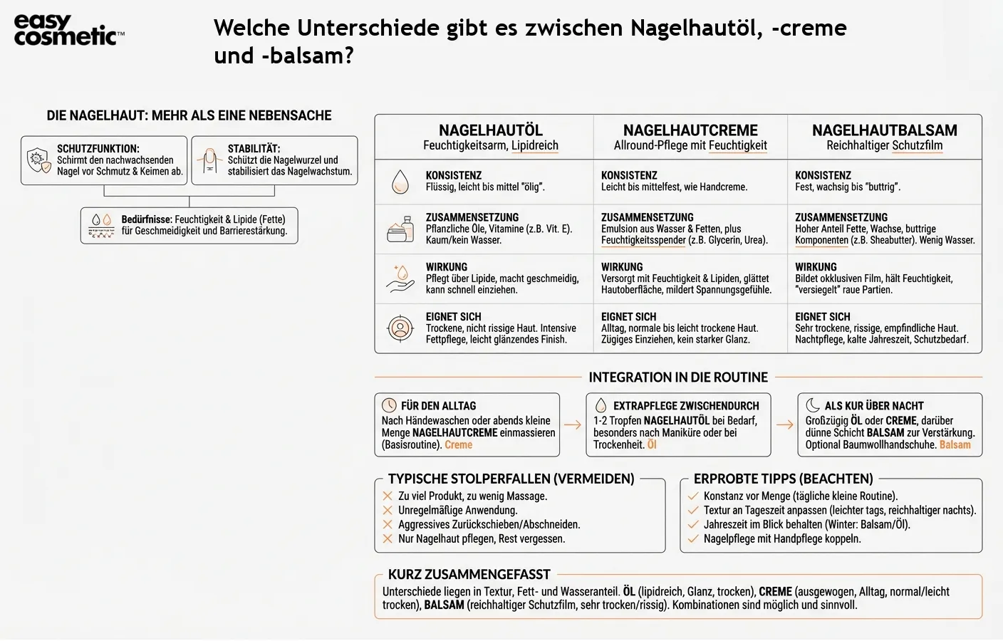 Welche Unterschiede gibt es zwischen Nagelhautöl, -creme und -balsam?
