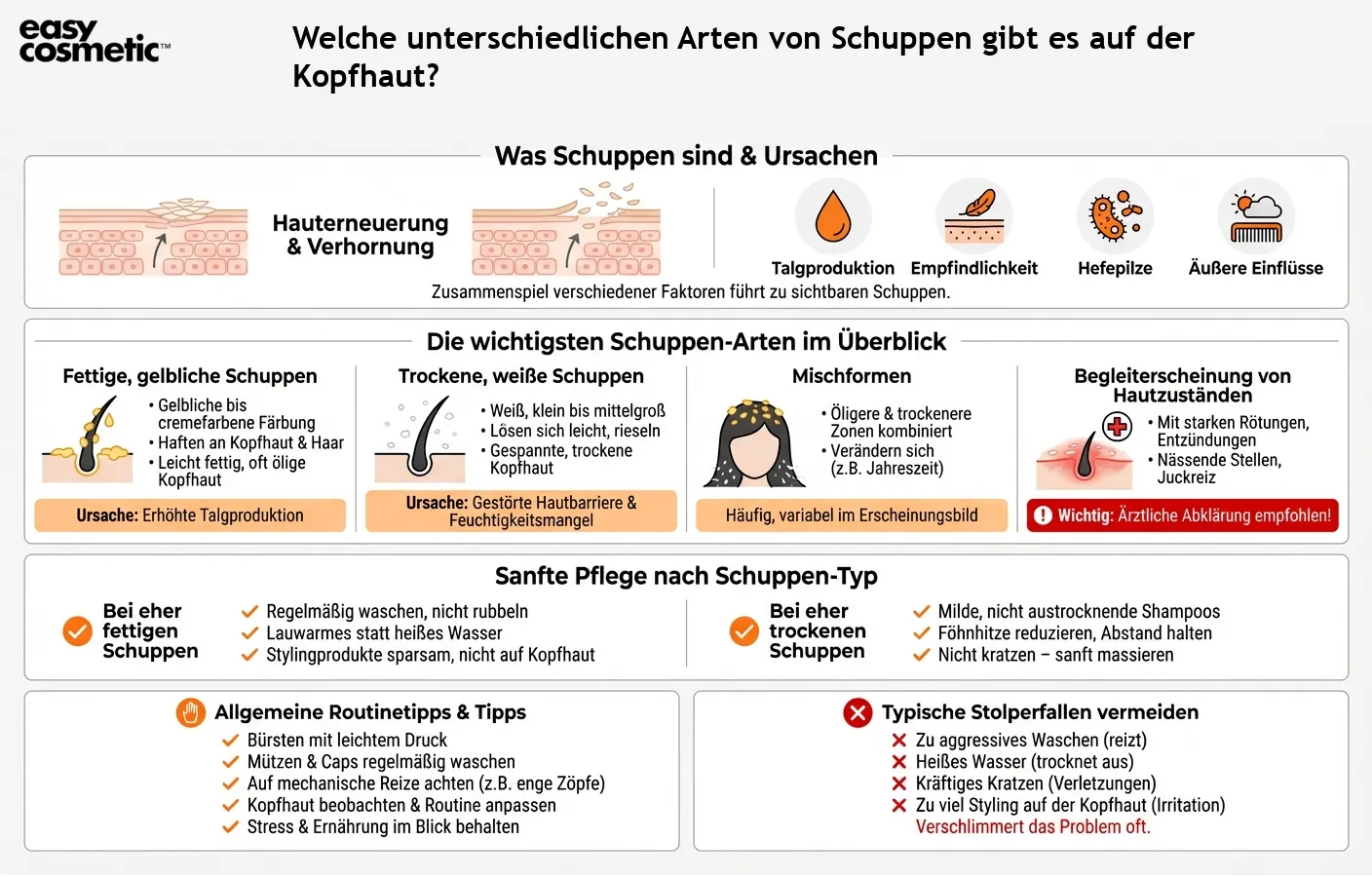 Welche unterschiedlichen Arten von Schuppen gibt es auf der Kopfhaut?