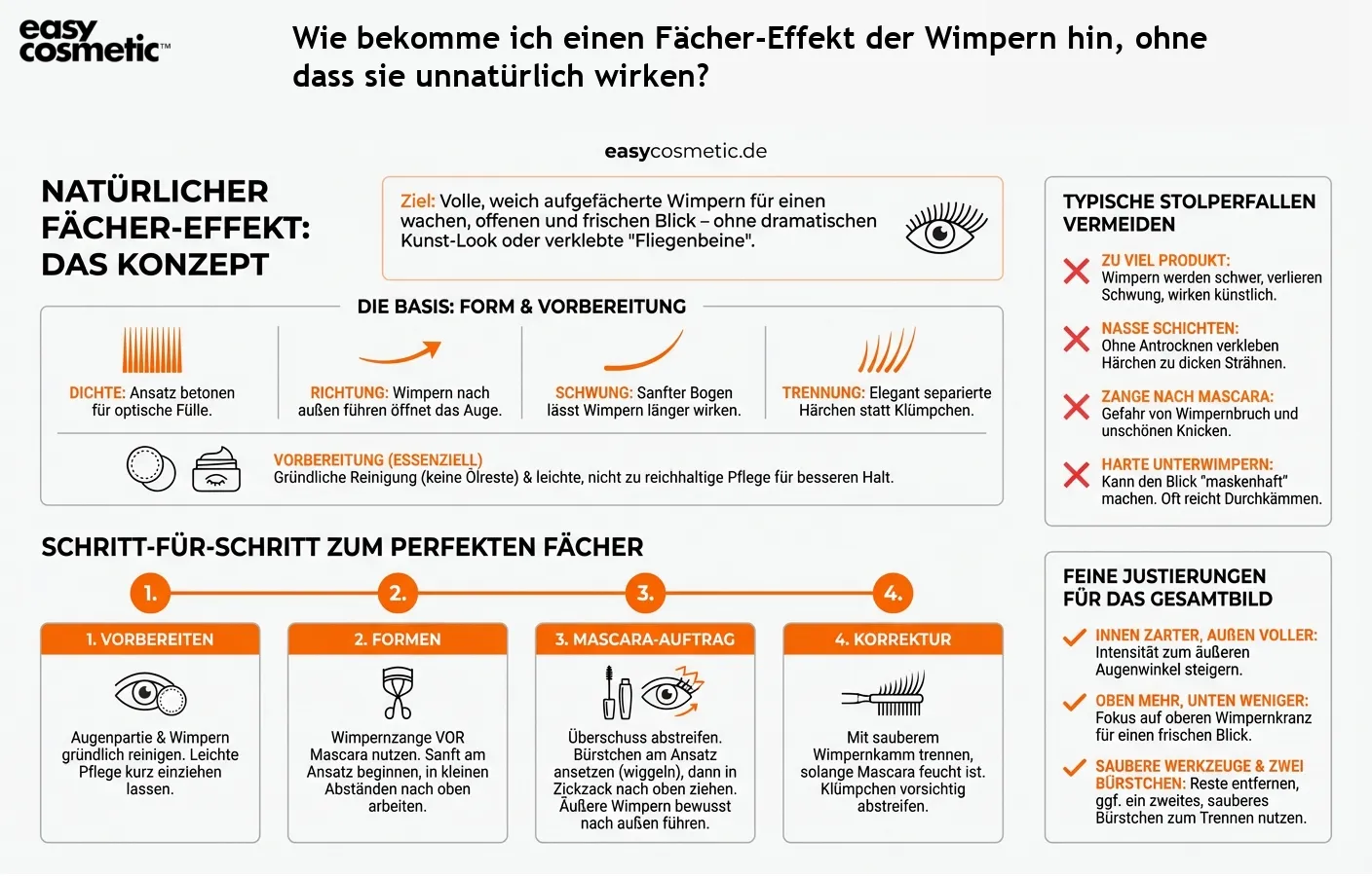 Wie bekomme ich einen Fächer-Effekt der Wimpern hin, ohne dass sie unnatürlich wirken?