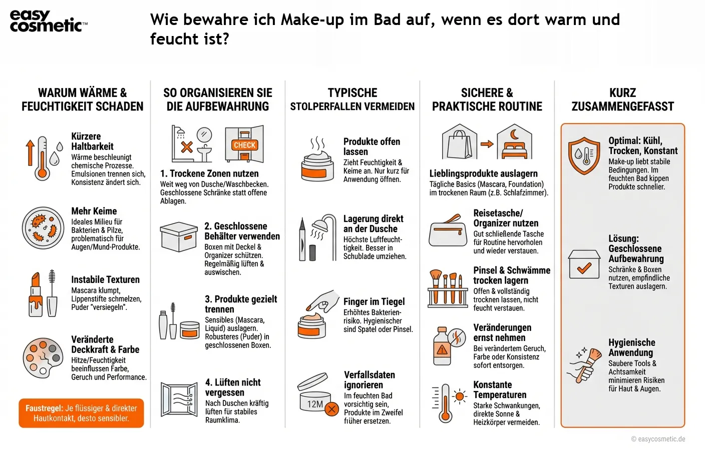 Wie bewahre ich Make-up im Bad auf, wenn es dort warm und feucht ist?