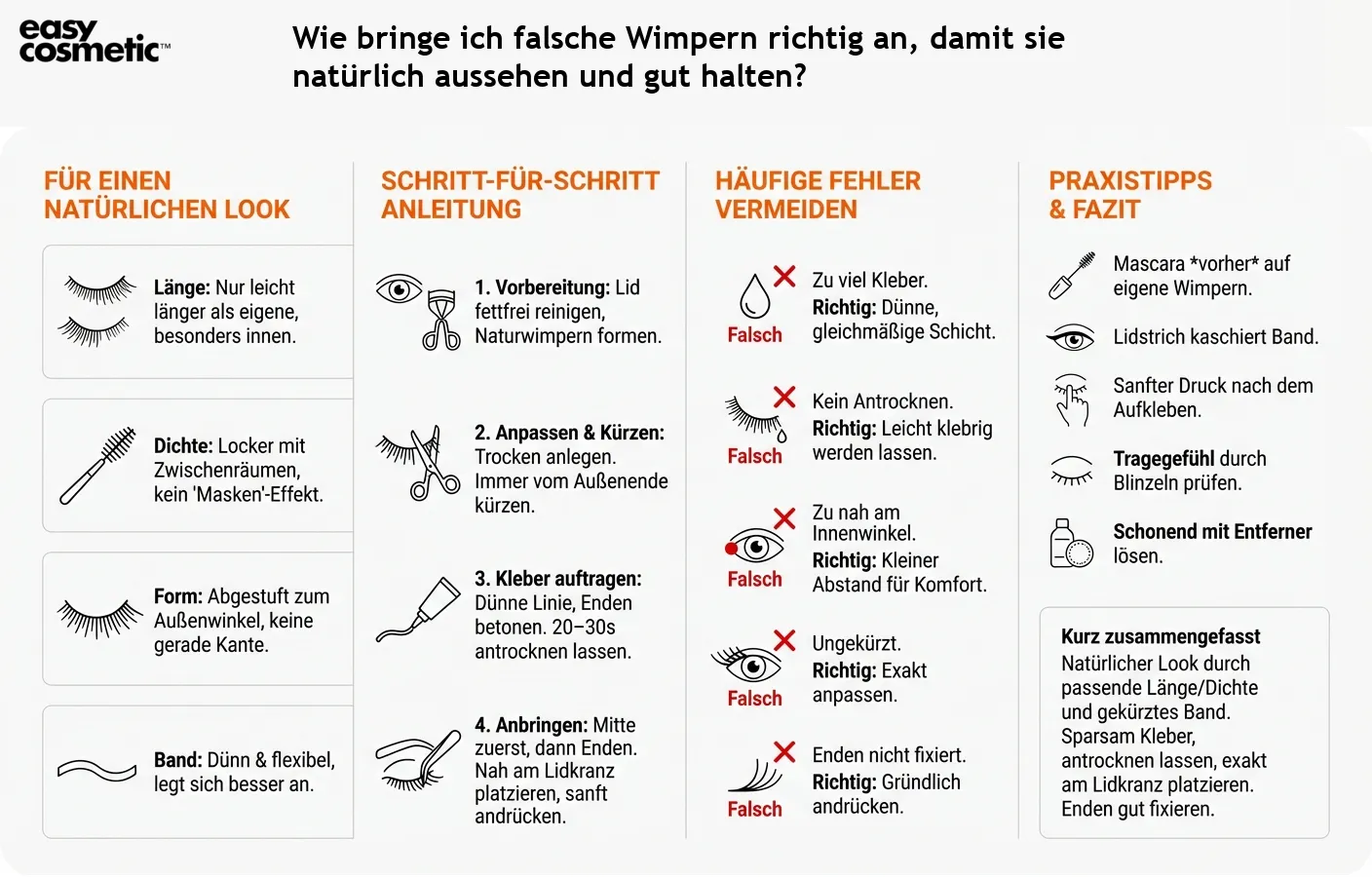 Wie bringe ich falsche Wimpern richtig an, damit sie natürlich aussehen und gut halten?