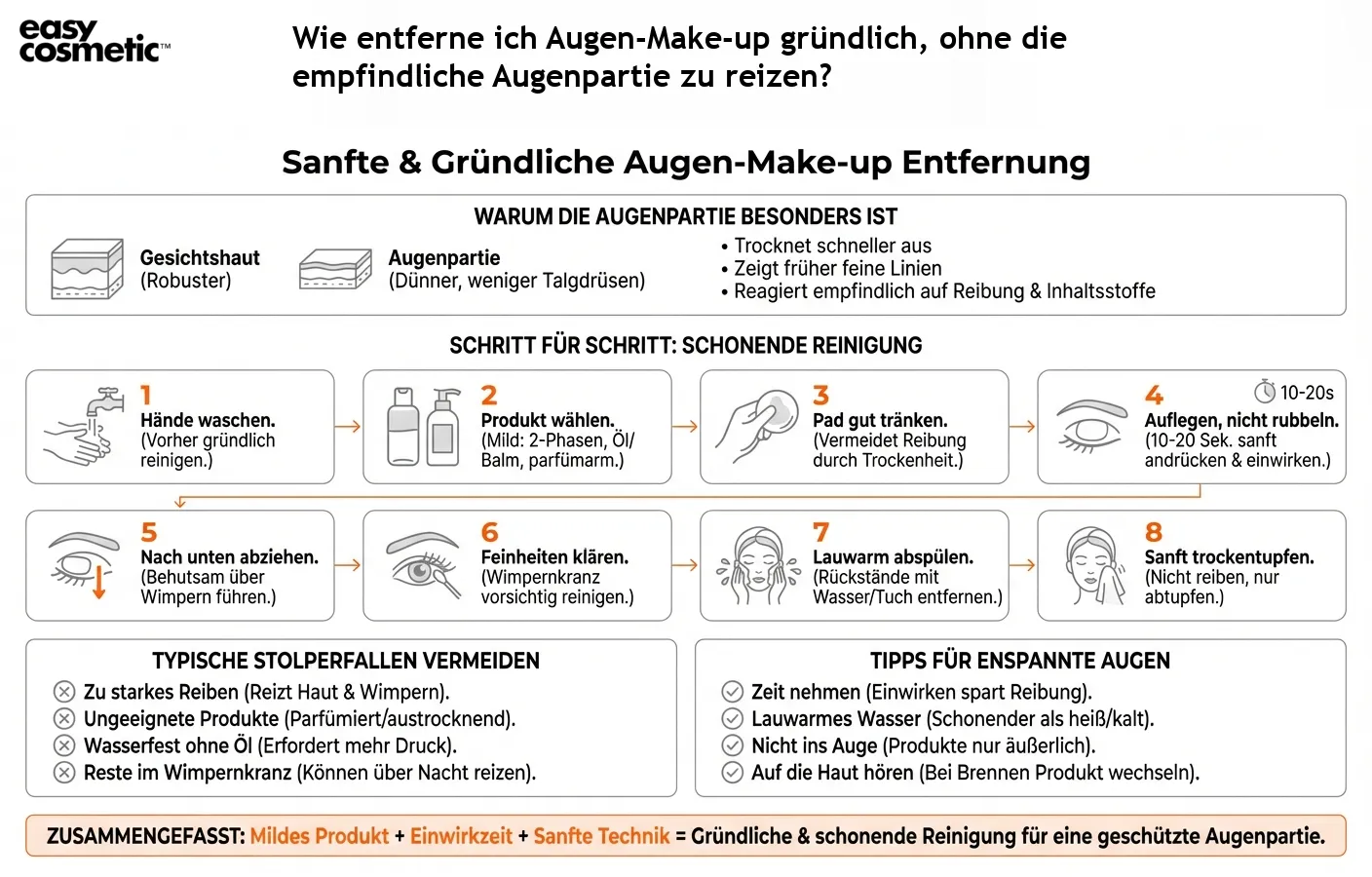 Wie entferne ich Augen-Make-up gründlich, ohne die empfindliche Augenpartie zu reizen?