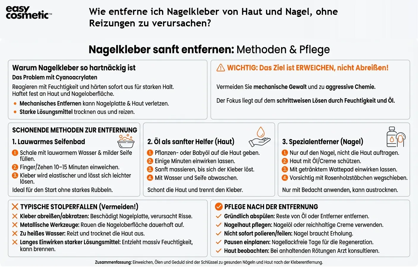 Wie entferne ich Nagelkleber von Haut und Nagel, ohne Reizungen zu verursachen?