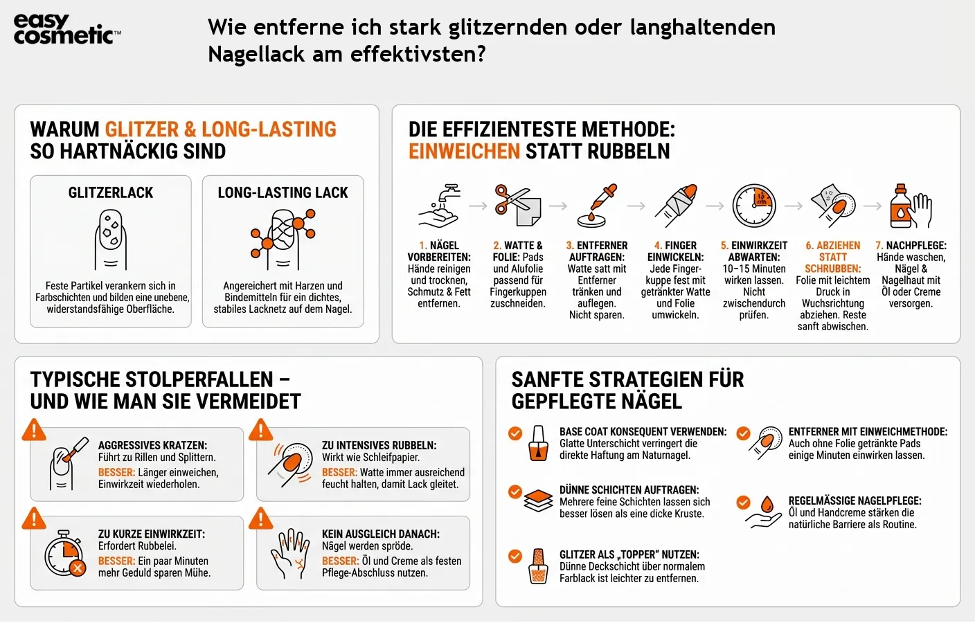 Wie entferne ich stark glitzernden oder langhaltenden Nagellack am effektivsten?