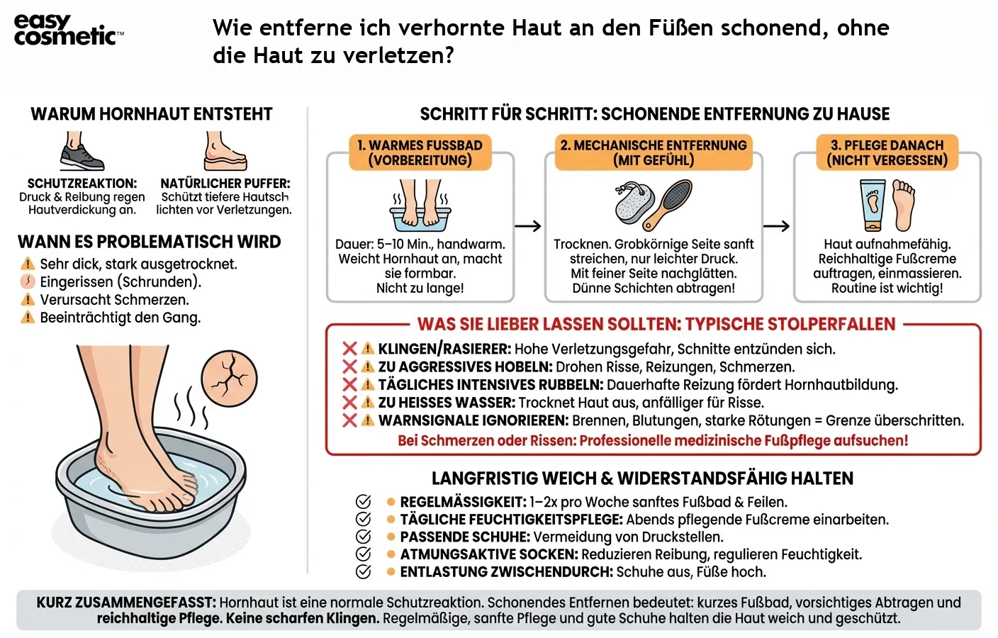 Wie entferne ich verhornte Haut an den Füßen schonend, ohne die Haut zu verletzen?