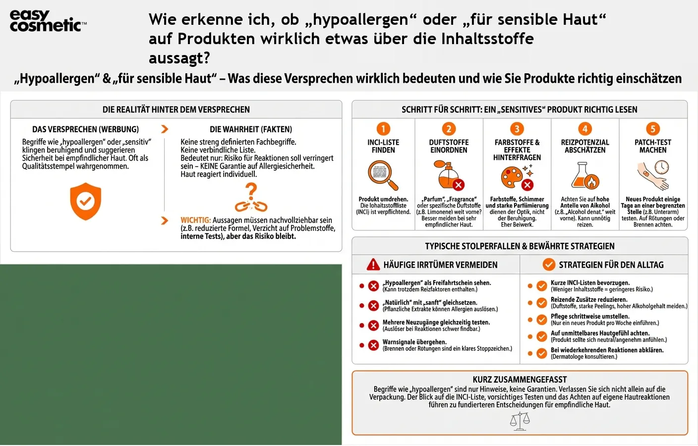 Wie erkenne ich, ob „hypoallergen“ oder „für sensible Haut“ auf Produkten wirklich etwas über die Inhaltsstoffe aussagt?