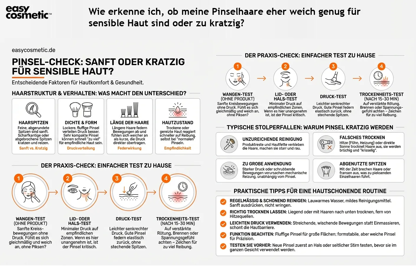 Wie erkenne ich, ob meine Pinselhaare eher weich genug für sensible Haut sind oder zu kratzig?