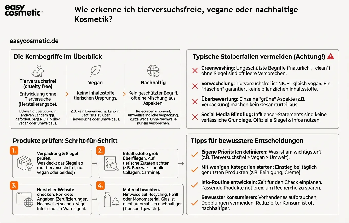 Wie erkenne ich tierversuchsfreie, vegane oder nachhaltige Kosmetik?