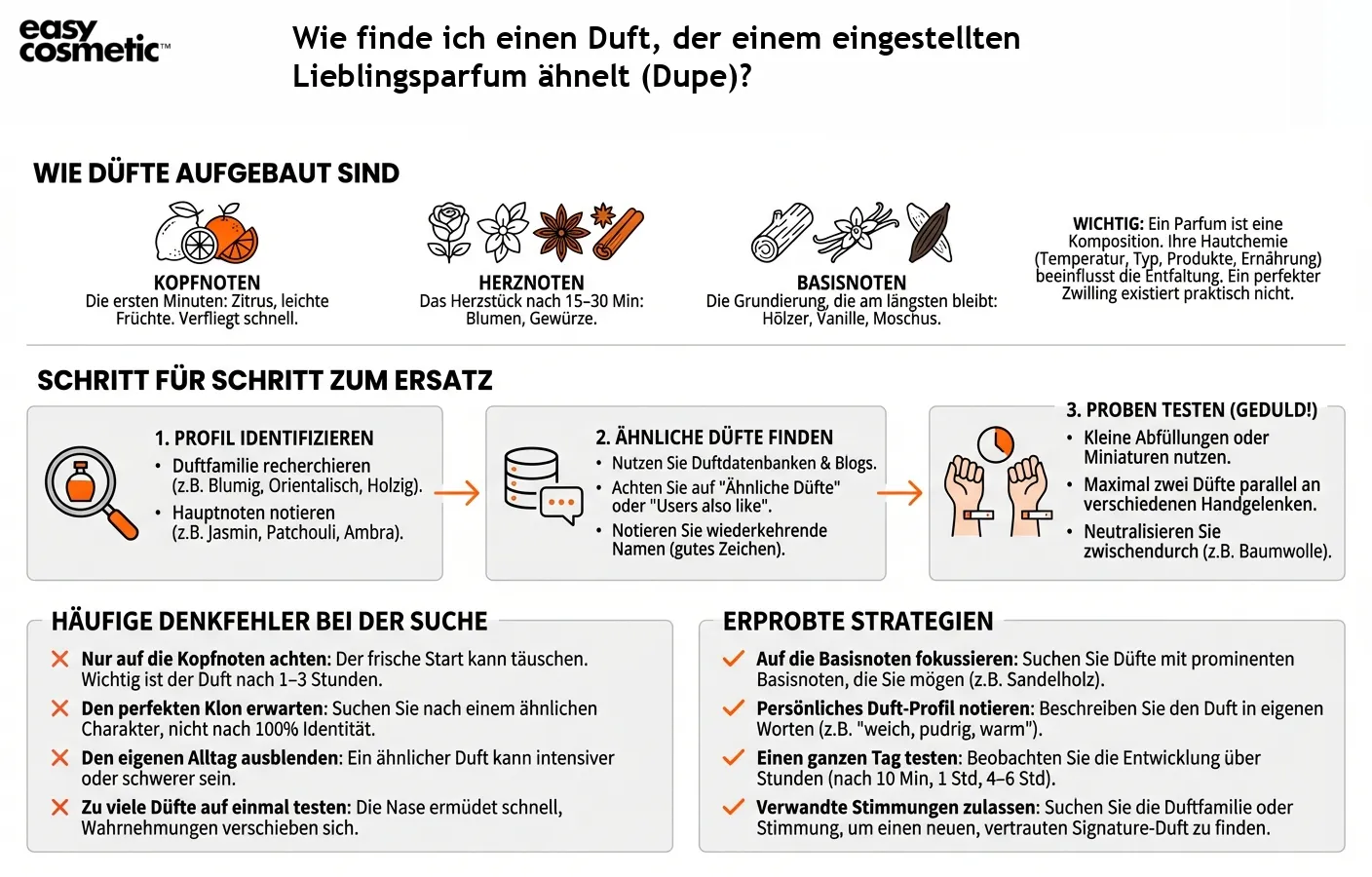 Wie finde ich einen Duft, der einem eingestellten Lieblingsparfum ähnelt (Dupe)?