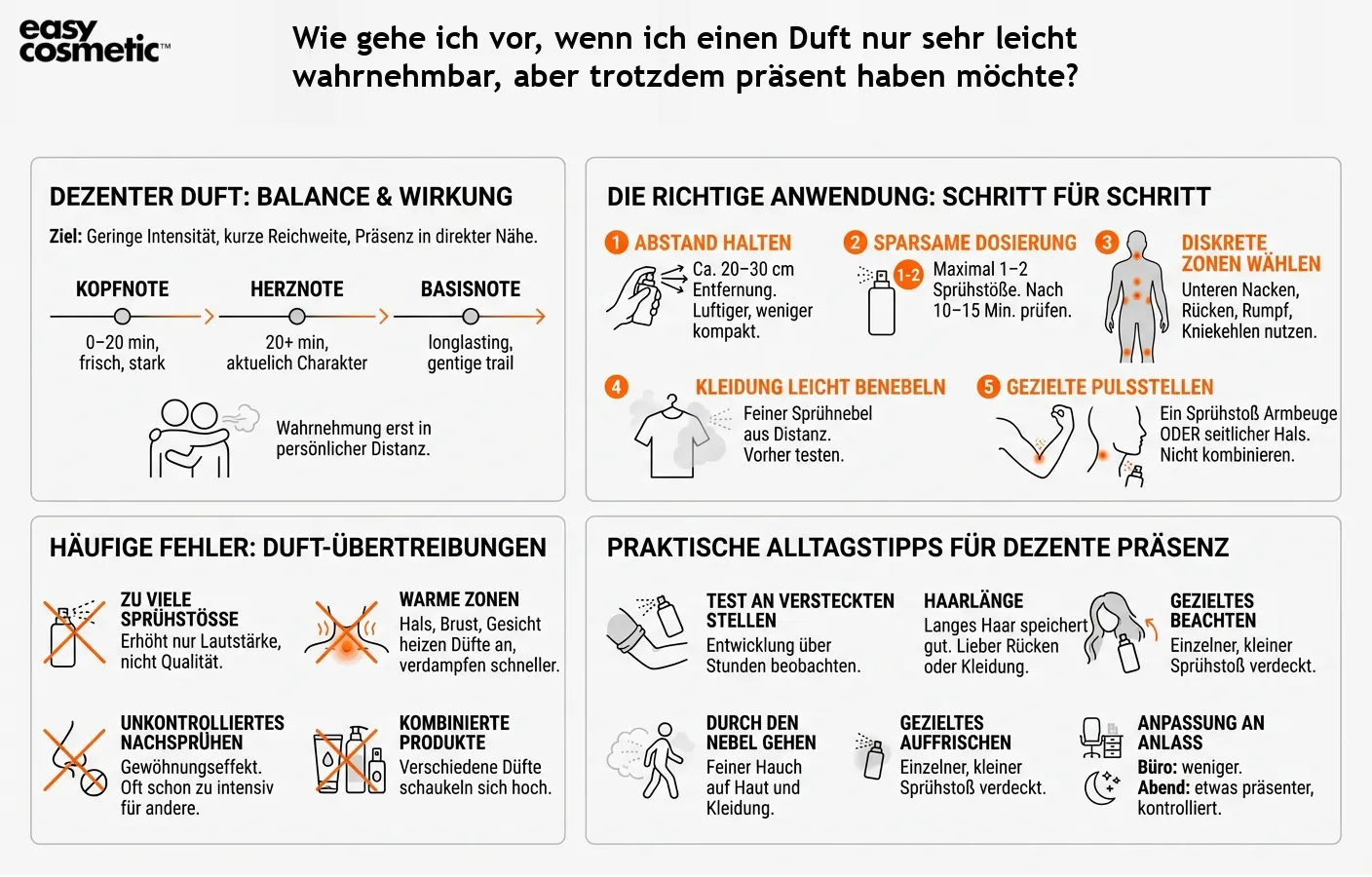 Wie gehe ich vor, wenn ich einen Duft nur sehr leicht wahrnehmbar, aber trotzdem präsent haben möchte?