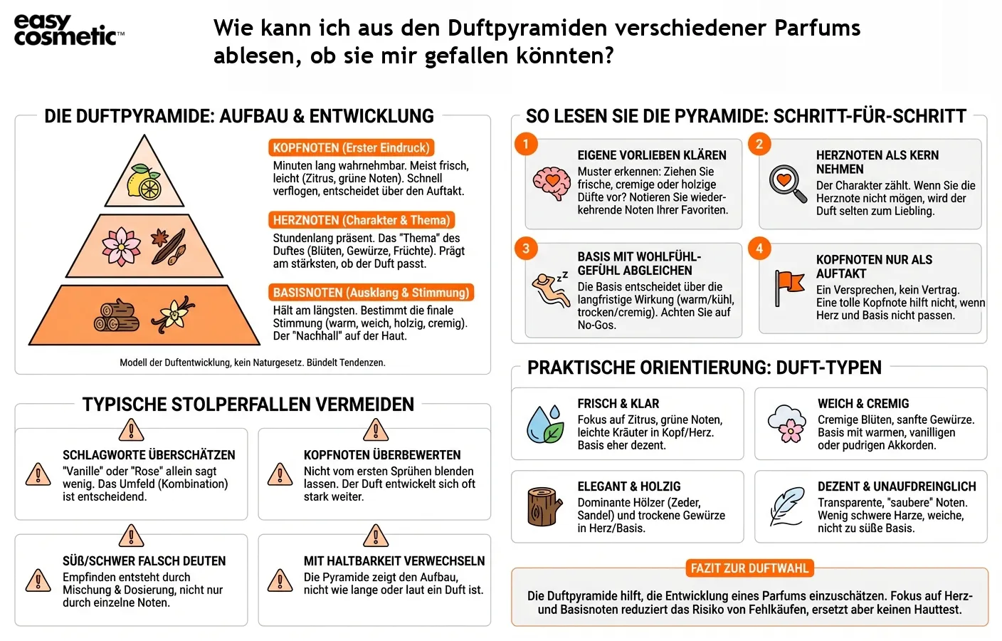 Wie kann ich aus den Duftpyramiden verschiedener Parfums ablesen, ob sie mir gefallen könnten?