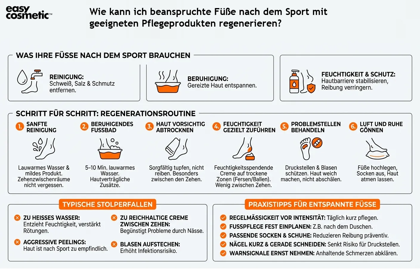 Wie kann ich beanspruchte Füße nach dem Sport mit geeigneten Pflegeprodukten regenerieren?