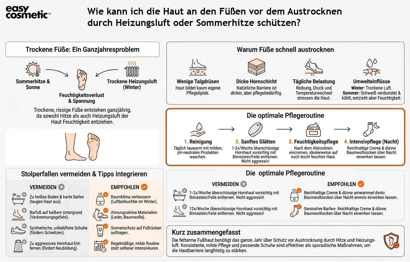 Wie kann ich die Haut an den Füßen vor dem Austrocknen durch Heizungsluft oder Sommerhitze schützen?