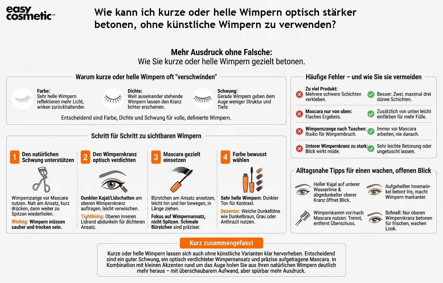 Wie kann ich kurze oder helle Wimpern optisch stärker betonen, ohne künstliche Wimpern zu verwenden?