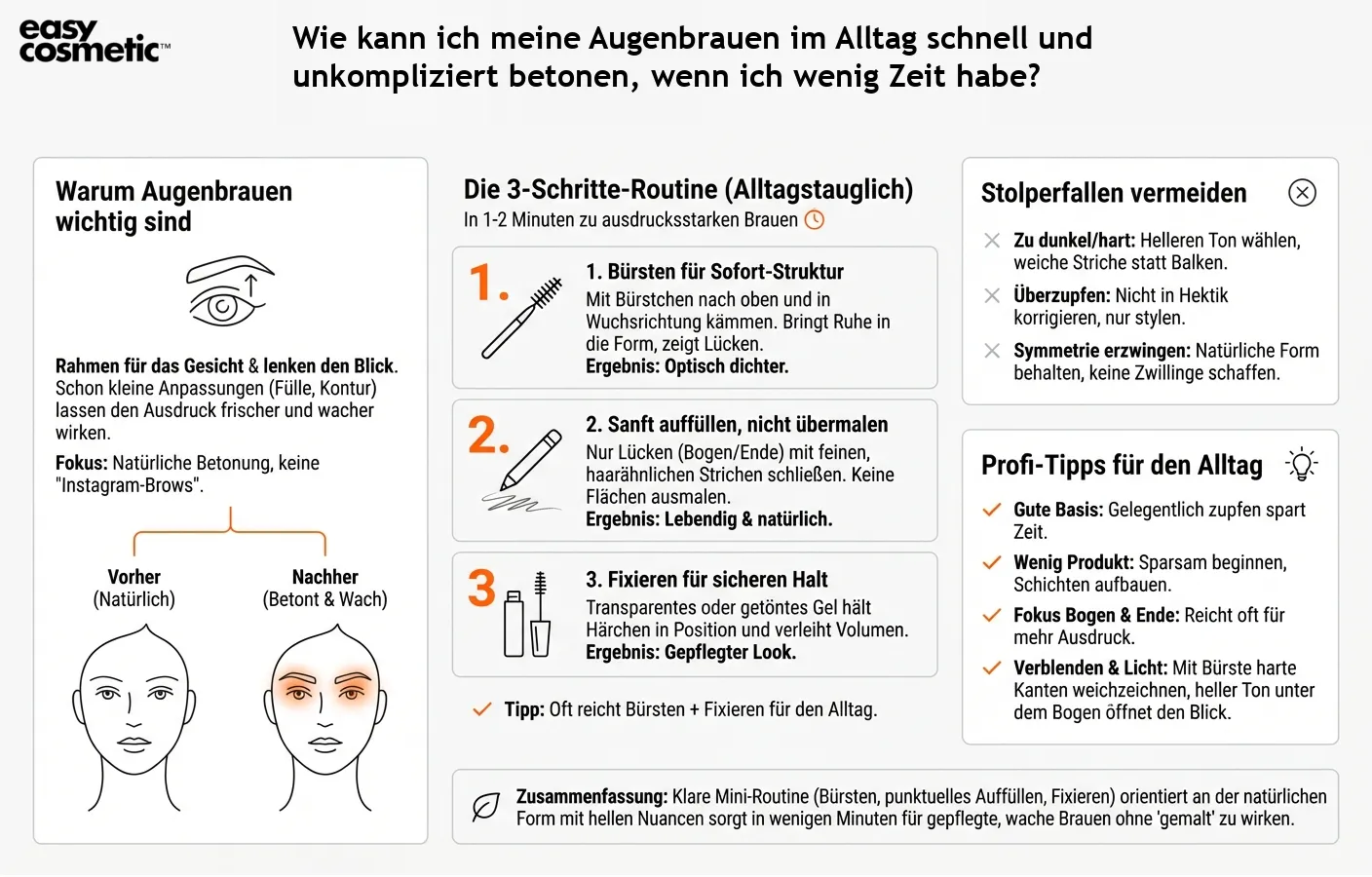 Wie kann ich meine Augenbrauen im Alltag schnell und unkompliziert betonen, wenn ich wenig Zeit habe?