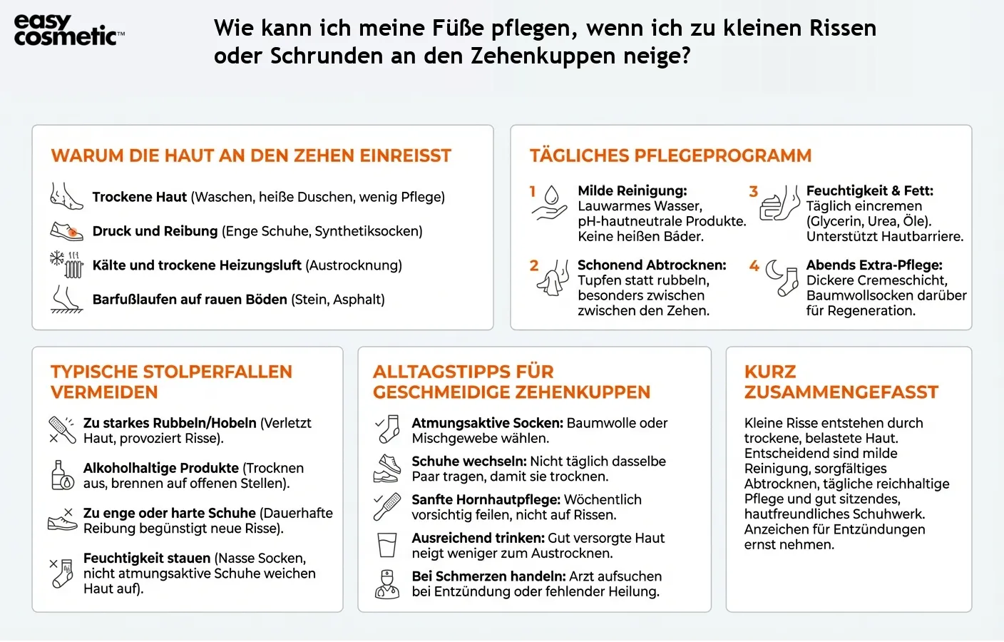 Wie kann ich meine Füße pflegen, wenn ich zu kleinen Rissen oder Schrunden an den Zehenkuppen neige?