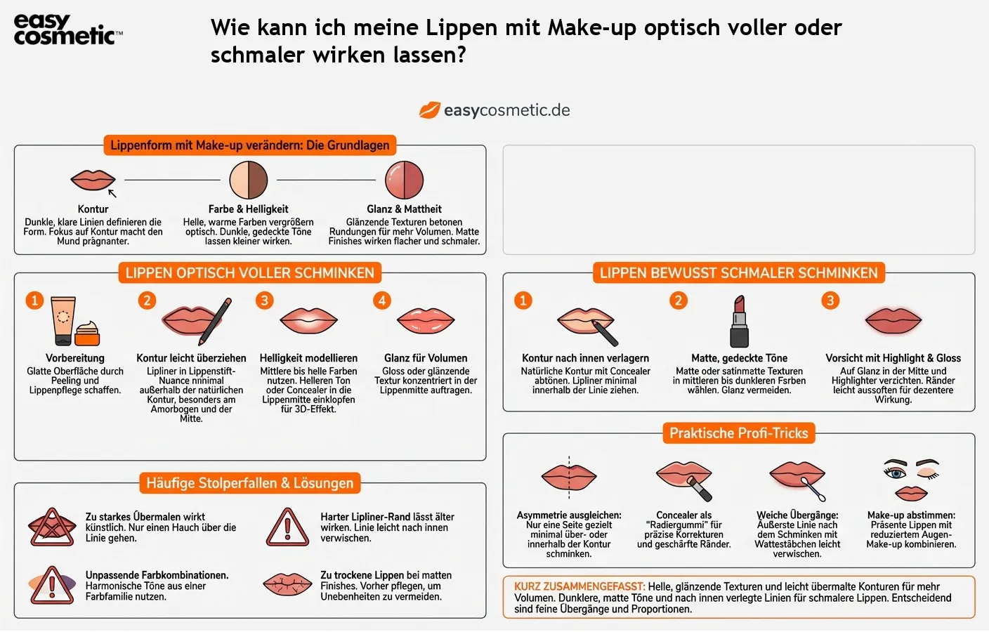 Wie kann ich meine Lippen mit Make-up optisch voller oder schmaler wirken lassen?