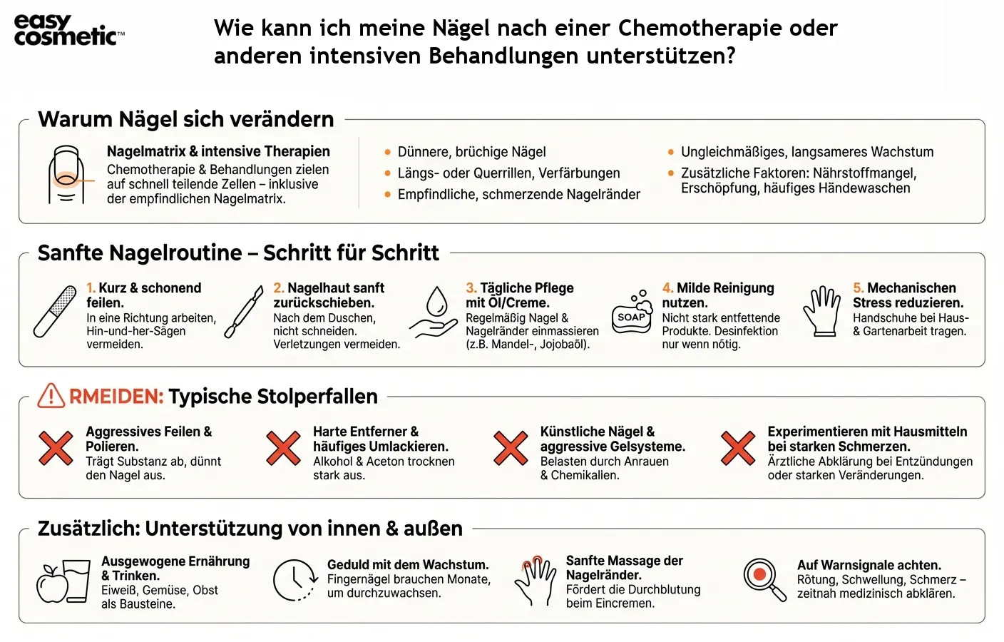 Wie kann ich meine Nägel nach einer Chemotherapie oder anderen intensiven Behandlungen unterstützen?