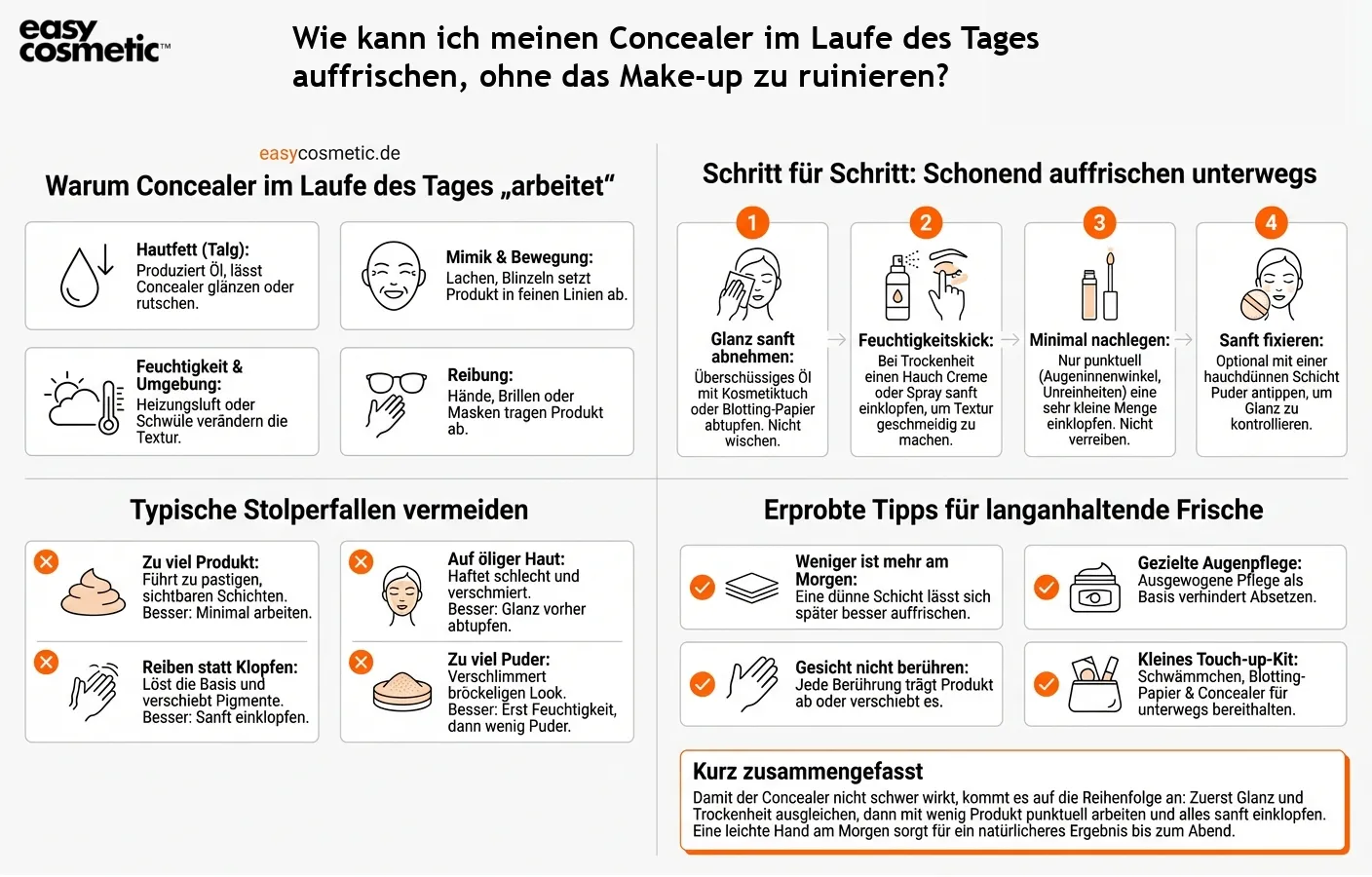 Wie kann ich meinen Concealer im Laufe des Tages auffrischen, ohne das Make-up zu ruinieren?