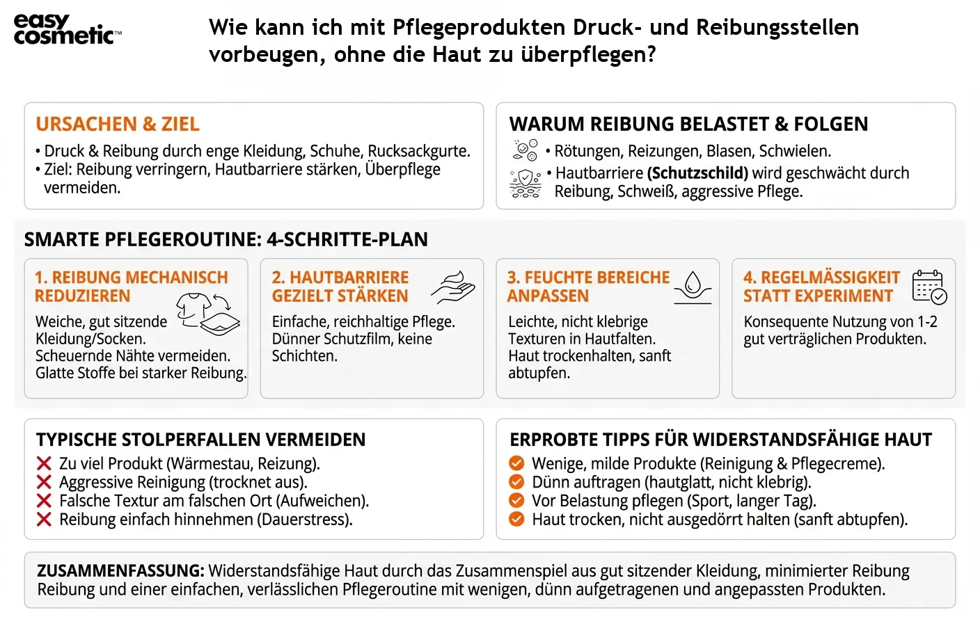 Wie kann ich mit Pflegeprodukten Druck- und Reibungsstellen vorbeugen, ohne die Haut zu überpflegen?