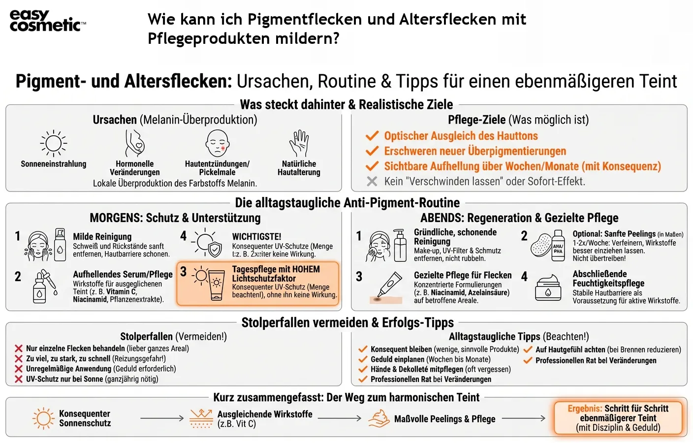 Wie kann ich Pigmentflecken und Altersflecken mit Pflegeprodukten mildern?