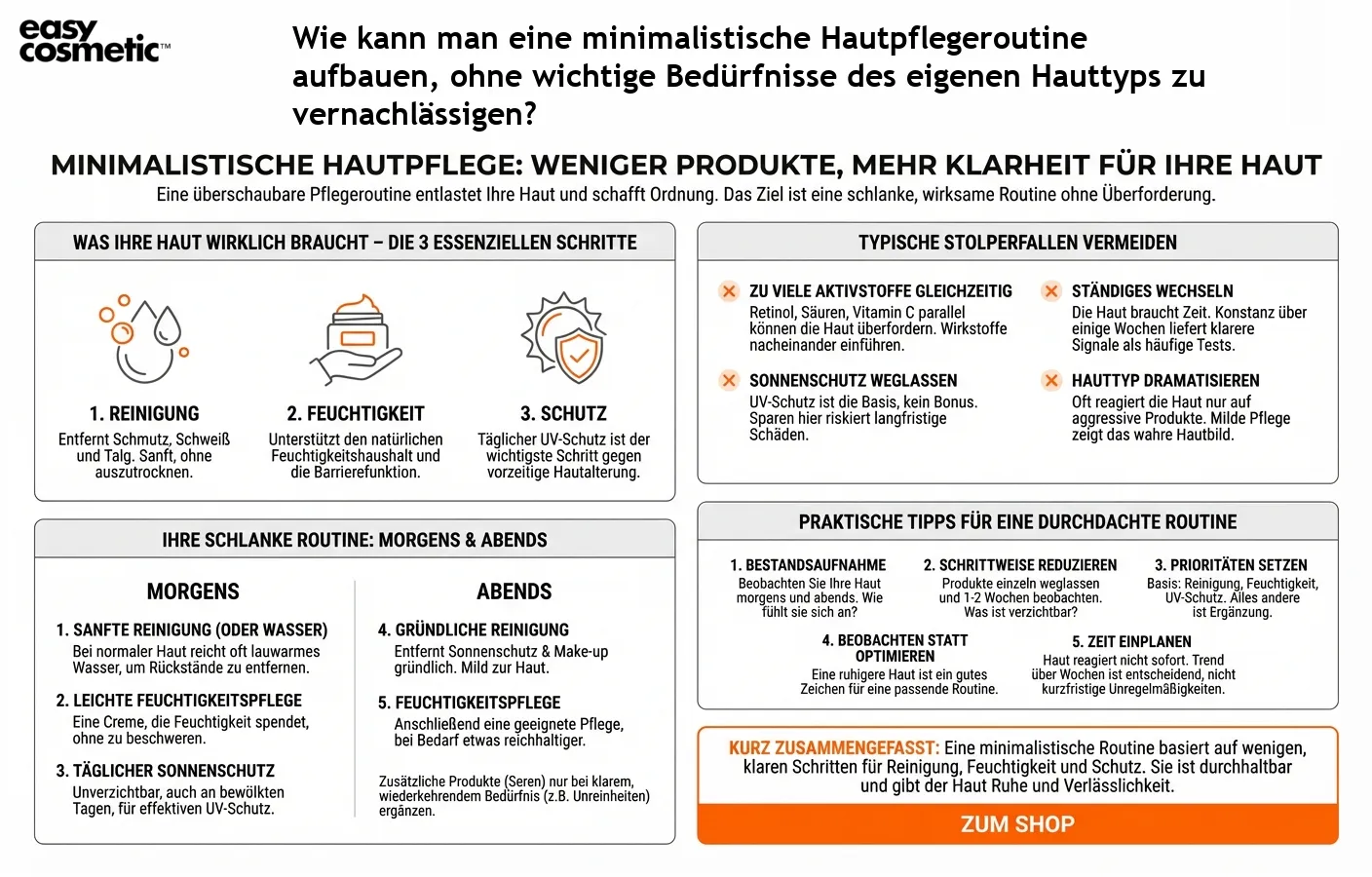 Wie kann man eine minimalistische Hautpflegeroutine aufbauen, ohne wichtige Bedürfnisse des eigenen Hauttyps zu vernachlässigen?