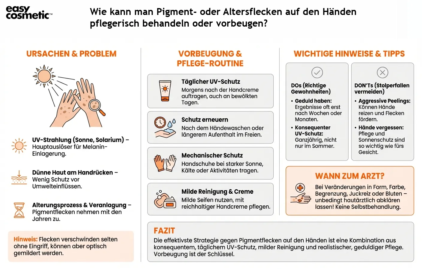 Wie kann man Pigment- oder Altersflecken auf den Händen pflegerisch behandeln oder vorbeugen?