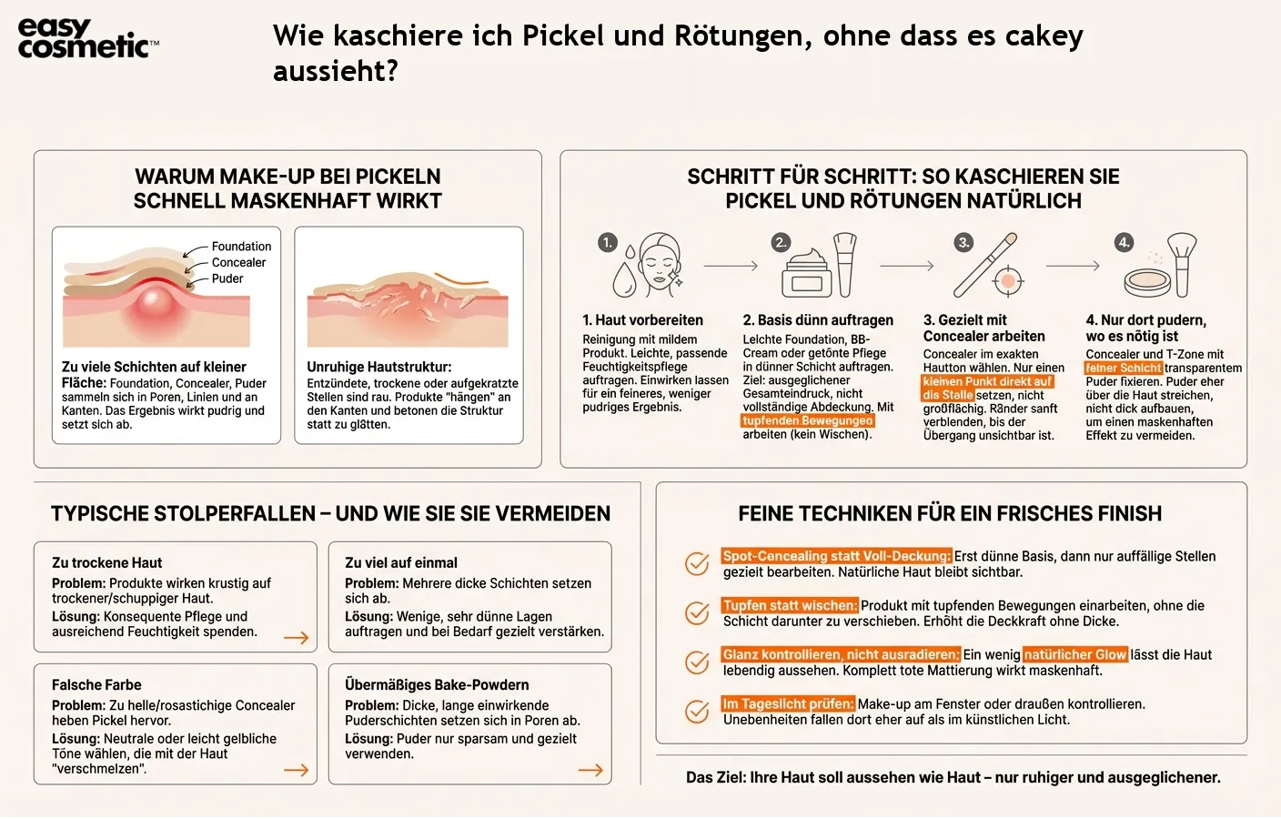 Wie kaschiere ich Pickel und Rötungen, ohne dass es cakey aussieht?
