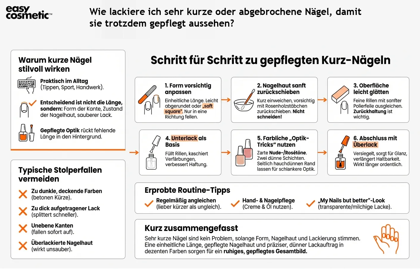 Wie lackiere ich sehr kurze oder abgebrochene Nägel, damit sie trotzdem gepflegt aussehen?
