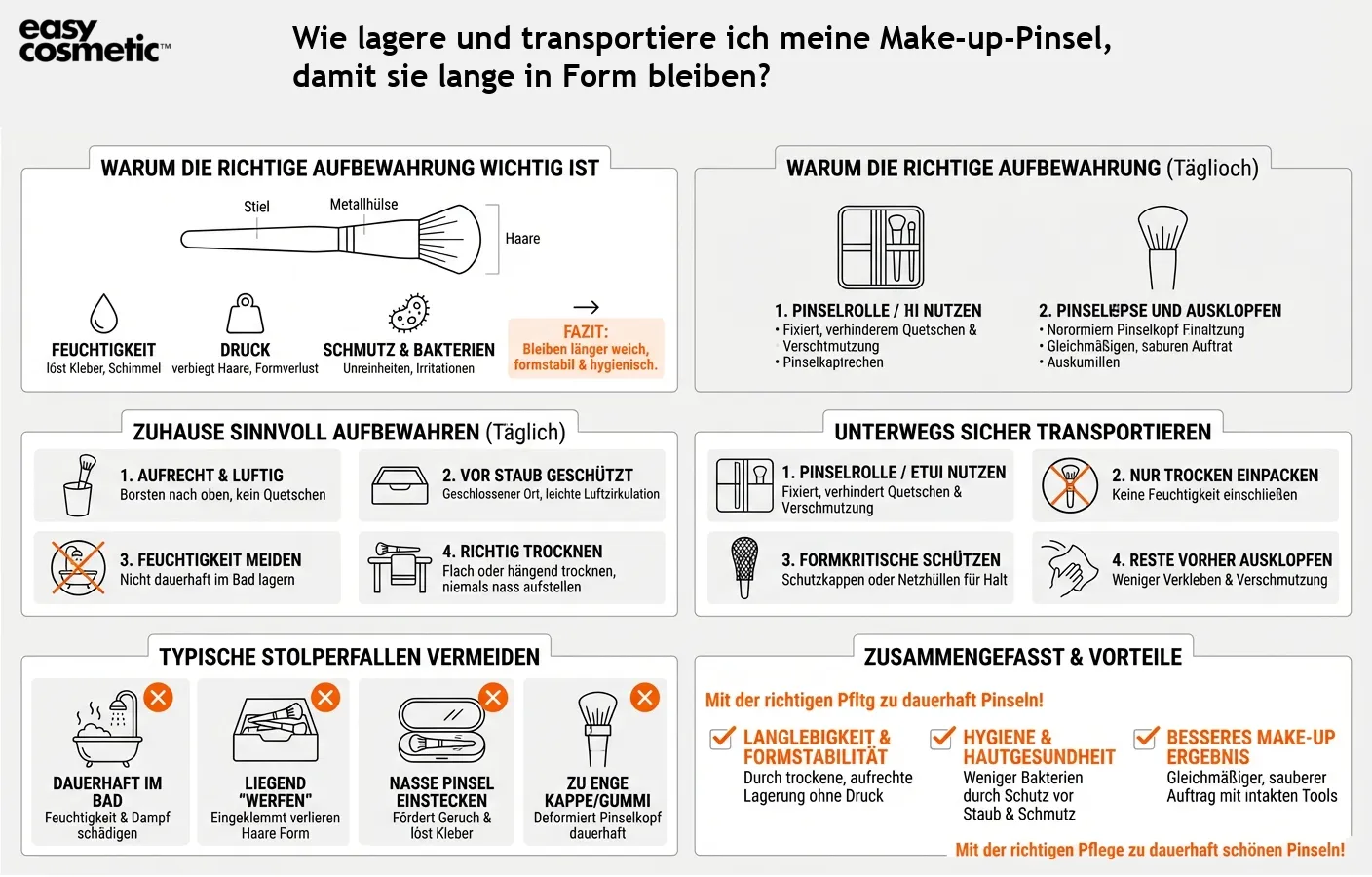 Wie lagere und transportiere ich meine Make-up-Pinsel, damit sie lange in Form bleiben?