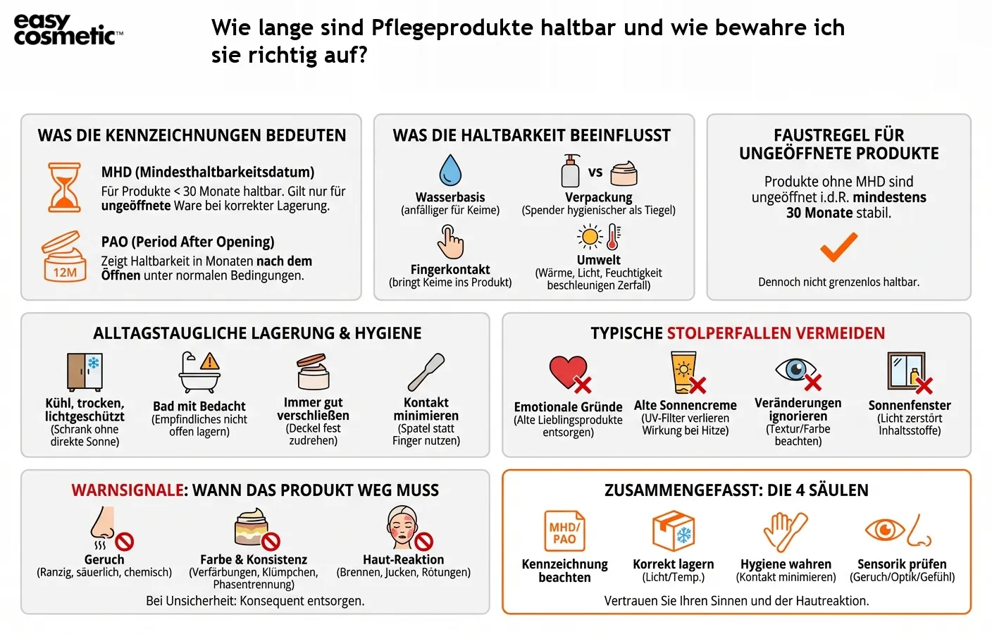 Wie lange sind Pflegeprodukte haltbar und wie bewahre ich sie richtig auf?