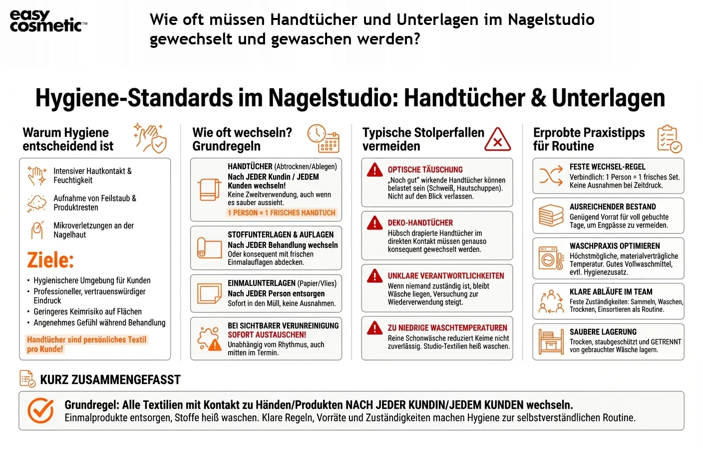 Wie oft müssen Handtücher und Unterlagen im Nagelstudio gewechselt und gewaschen werden?