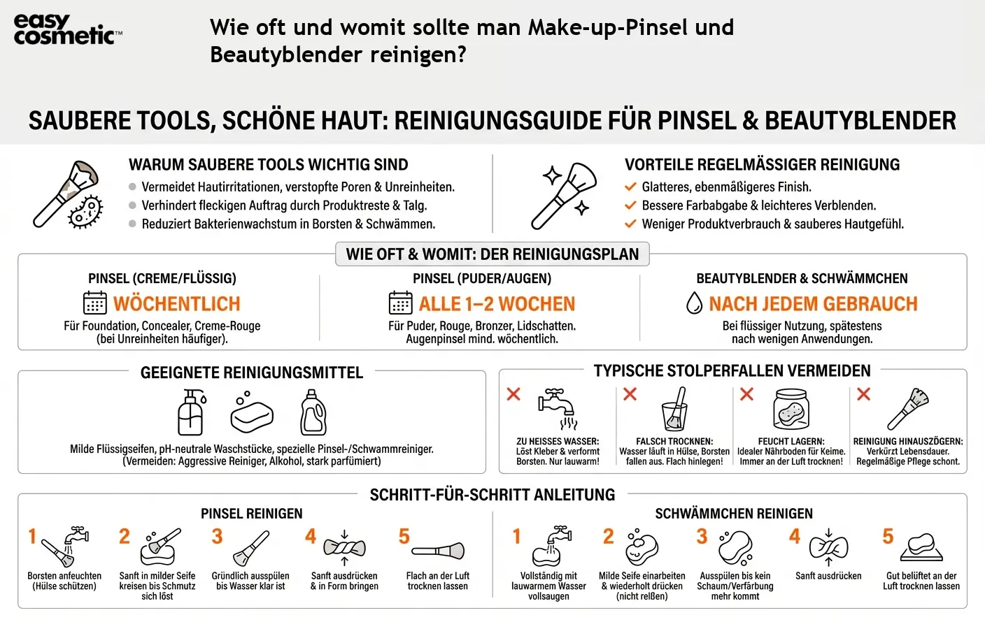 Wie oft und womit sollte man Make-up-Pinsel und Beautyblender reinigen?