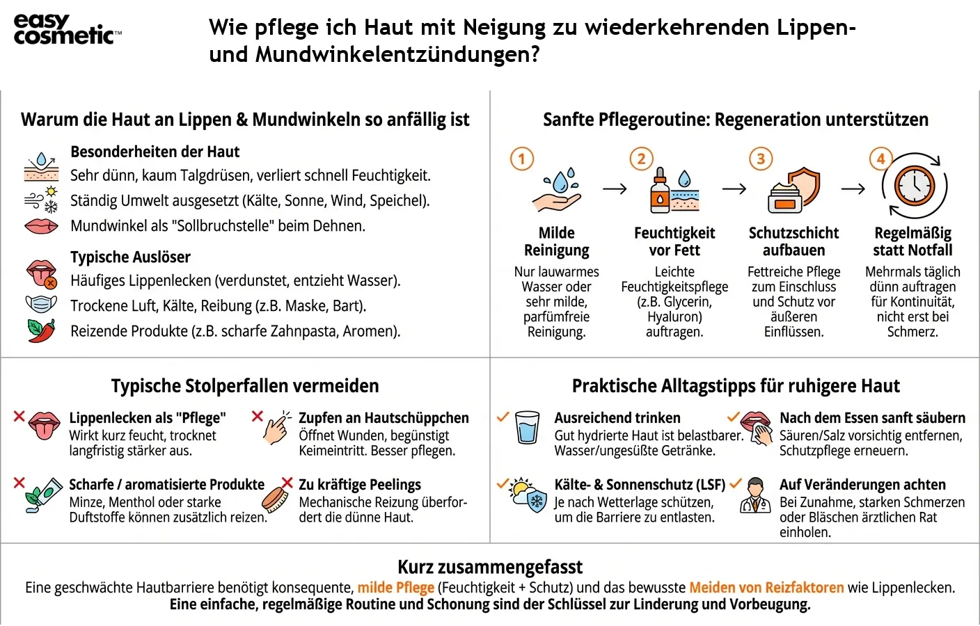 Wie pflege ich Haut mit Neigung zu wiederkehrenden Lippen- und Mundwinkelentzündungen?