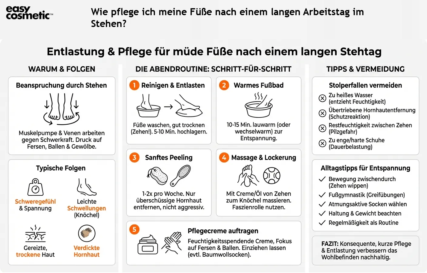 Wie pflege ich meine Füße nach einem langen Arbeitstag im Stehen?