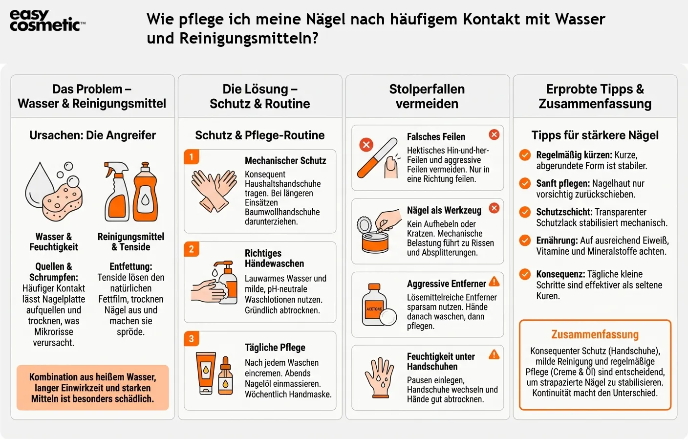 Wie pflege ich meine Nägel nach häufigem Kontakt mit Wasser und Reinigungsmitteln?