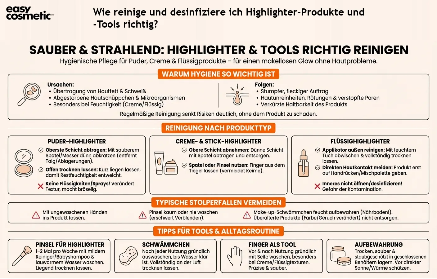 Wie reinige und desinfiziere ich Highlighter-Produkte und -Tools richtig?