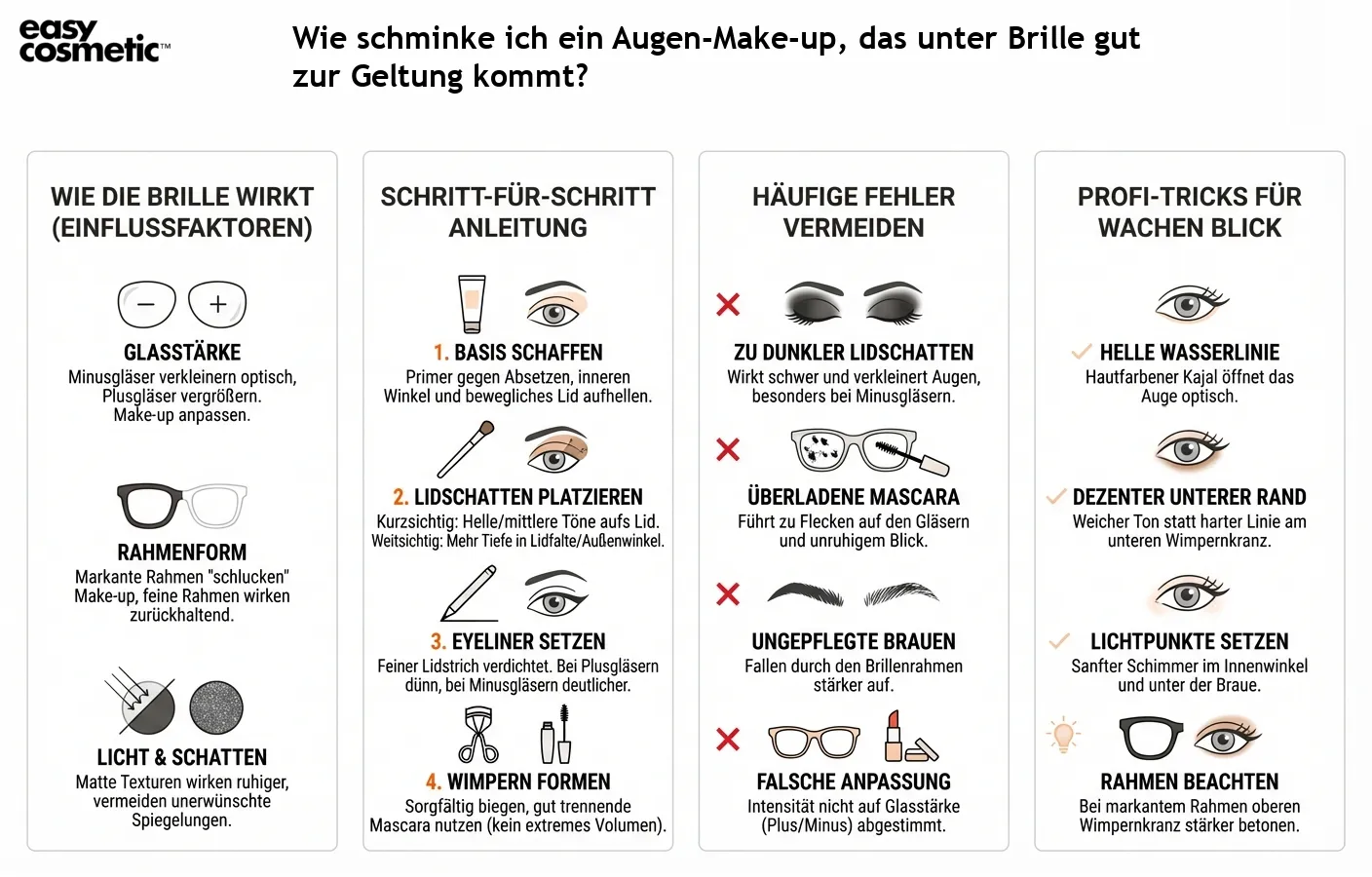Wie schminke ich ein Augen-Make-up, das unter Brille gut zur Geltung kommt?