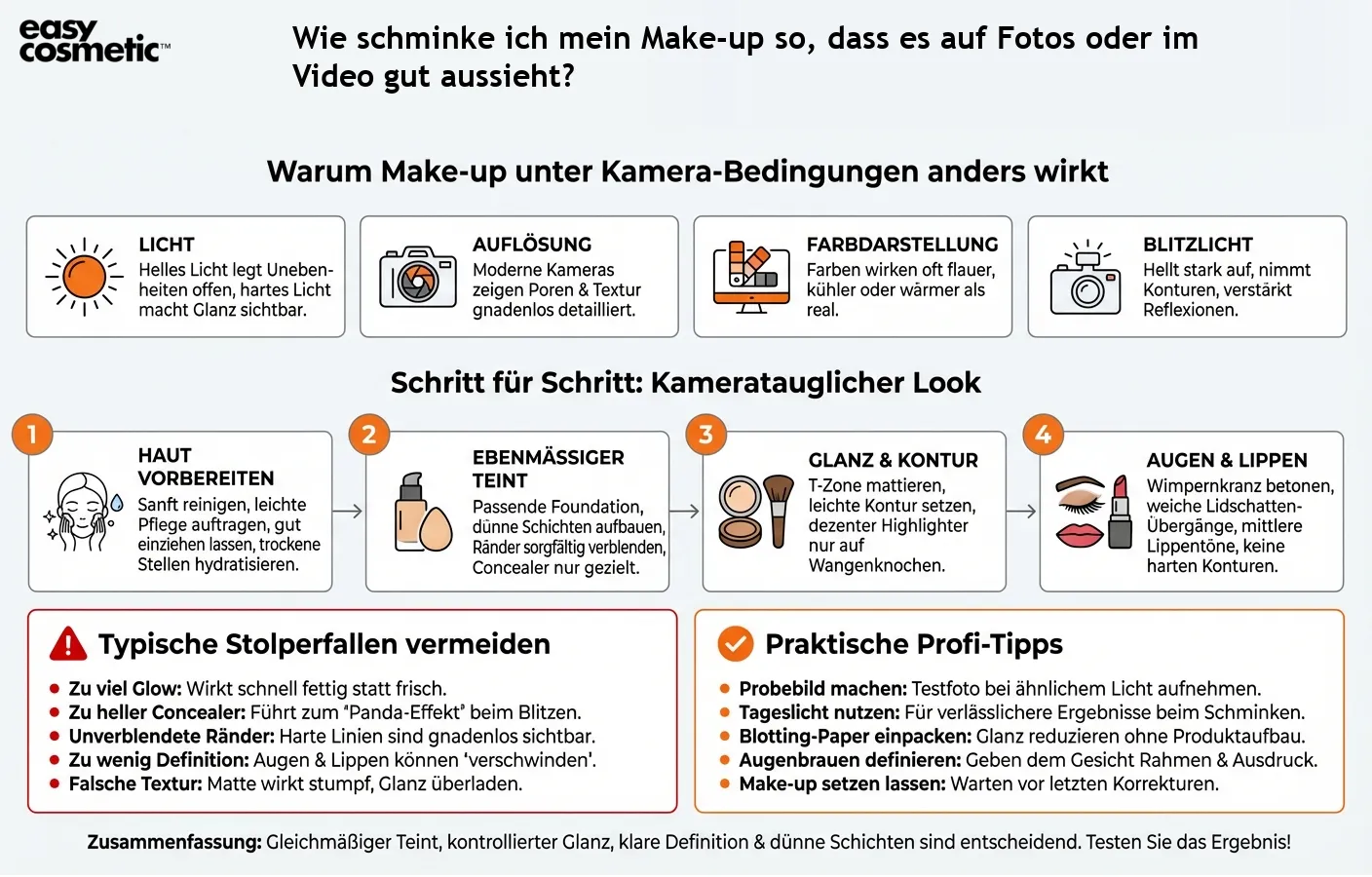 Wie schminke ich mein Make-up so, dass es auf Fotos oder im Video gut aussieht?